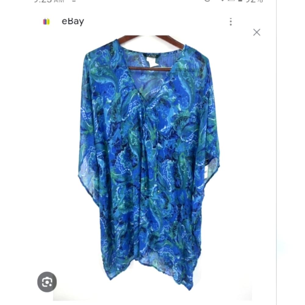 Blue and Green Boxy Relaxed Tunic Top